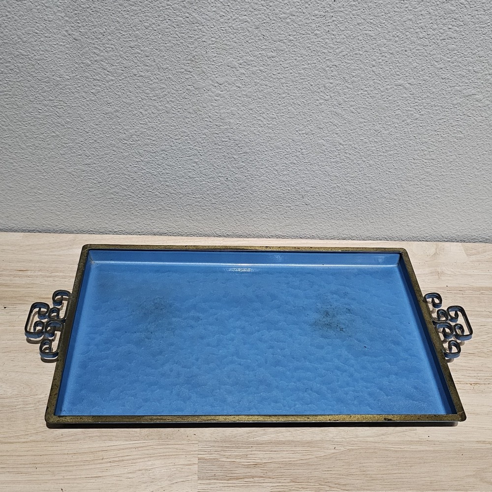 Vintage Mid-Century Moire Glaze Keys Turquoise Serving Tray Pasadena California